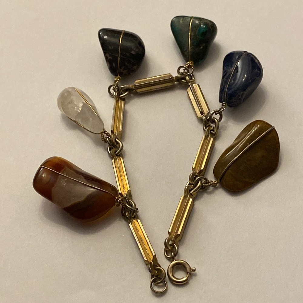 Vtg 1970s Natural Gemstones Charm bracelet
